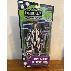 NECA Beetlejuice Striped Suit 6" Action Figure Handbook & Snake Brand New NIB